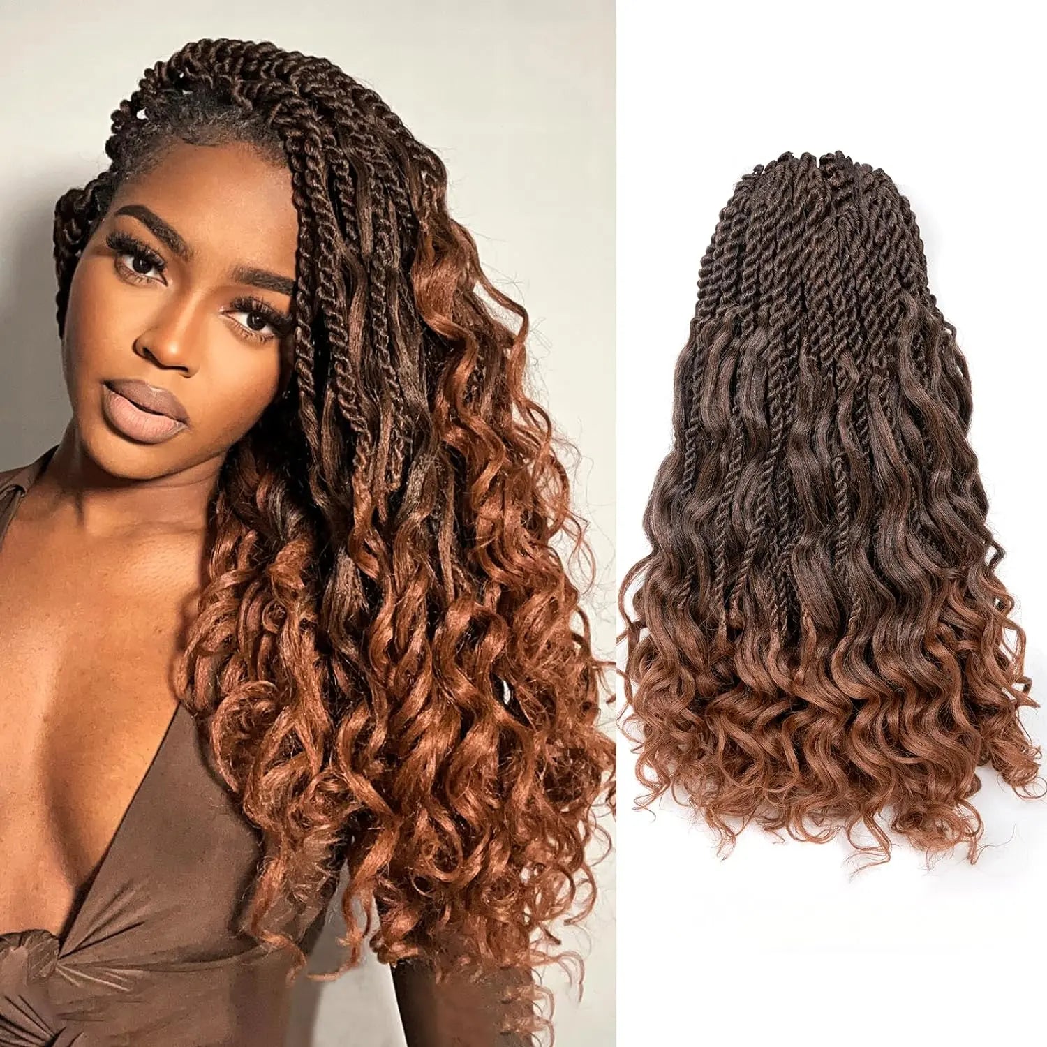 ( US ONLY) FAST SHIPPING ISLAND TWIST | Toyotress® Boho Island Twist Crochet Hair - 8 Packs Short Bob Ombre Brown Boho Havana Twist Crochet Braids Synthetic Braiding Hair Toyotress